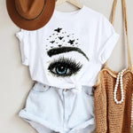 Women Make Up Letter Funny New Eye Eyelash Fashion Cartoon Summer T Shirt