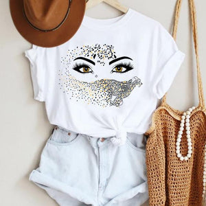 Women Make Up Letter Funny New Eye Eyelash Fashion Cartoon Summer T Shirt