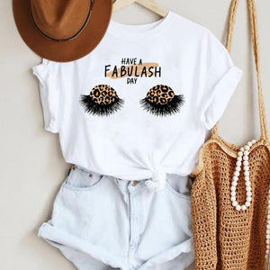 Women Make Up Letter Funny New Eye Eyelash Fashion Cartoon Summer T Shirt