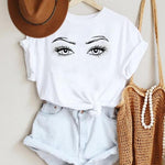 Women Make Up Letter Funny New Eye Eyelash Fashion Cartoon Summer T Shirt