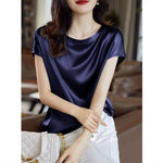 Silk Thin Short Sleeve Tees Korean Style Slip Woman Summer Clothes Tops Solid Loose Casual