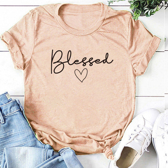 Blessed Heart Printing T-shirts Women Summer Clothes Casual Short Sleeve Tops