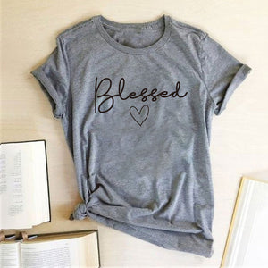 Blessed Heart Printing T-shirts Women Summer Clothes Casual Short Sleeve Tops