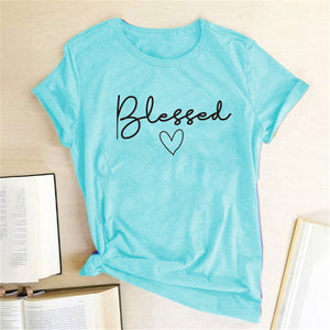 Blessed Heart Printing T-shirts Women Summer Clothes Casual Short Sleeve Tops