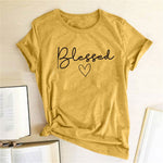 Blessed Heart Printing T-shirts Women Summer Clothes Casual Short Sleeve Tops