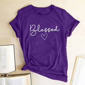 Blessed Heart Printing T-shirts Women Summer Clothes Casual Short Sleeve Tops