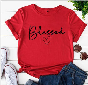 Blessed Heart Printing T-shirts Women Summer Clothes Casual Short Sleeve Tops