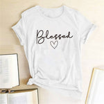 Blessed Heart Printing T-shirts Women Summer Clothes Casual Short Sleeve Tops