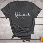 Blessed Heart Printing T-shirts Women Summer Clothes Casual Short Sleeve Tops