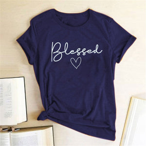 Blessed Heart Printing T-shirts Women Summer Clothes Casual Short Sleeve Tops