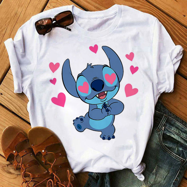 Disney Cartoon T Shirt Men/Women Stitch Graphic Tees  Anime Summer Tops T-shirt Female