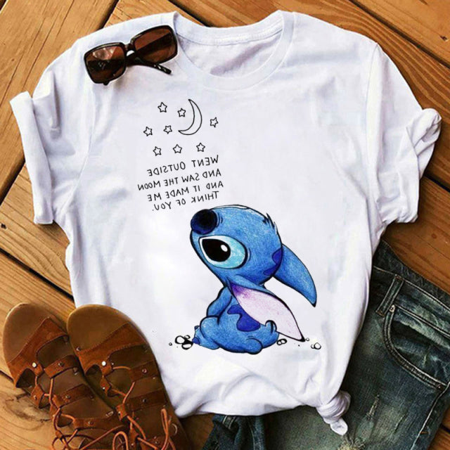 Disney Cartoon T Shirt Men/Women Stitch Graphic Tees  Anime Summer Tops T-shirt Female