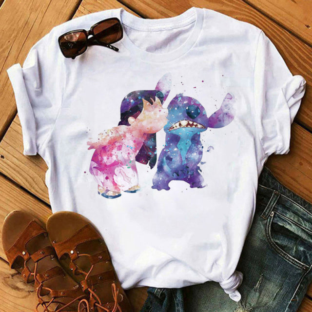 Disney Cartoon T Shirt Men/Women Stitch Graphic Tees  Anime Summer Tops T-shirt Female