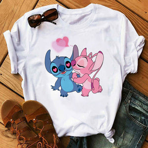 Disney Cartoon T Shirt Men/Women Stitch Graphic Tees  Anime Summer Tops T-shirt Female