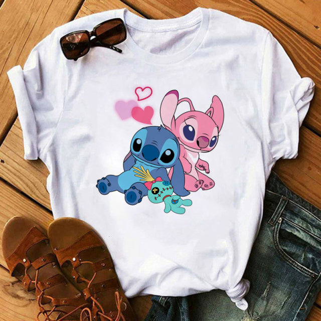 Disney Cartoon T Shirt Men/Women Stitch Graphic Tees  Anime Summer Tops T-shirt Female