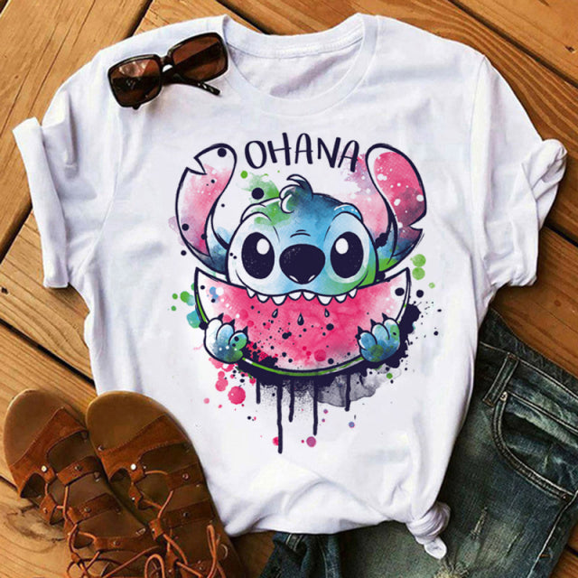 Disney Cartoon T Shirt Men/Women Stitch Graphic Tees  Anime Summer Tops T-shirt Female