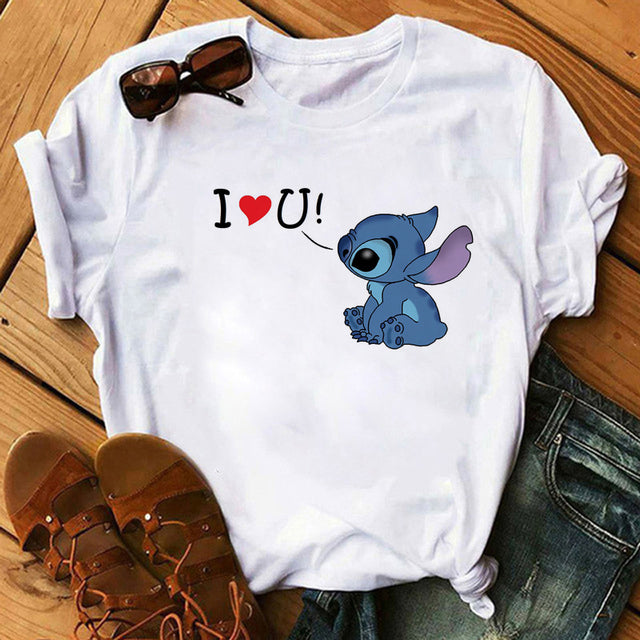 Disney Cartoon T Shirt Men/Women Stitch Graphic Tees  Anime Summer Tops T-shirt Female