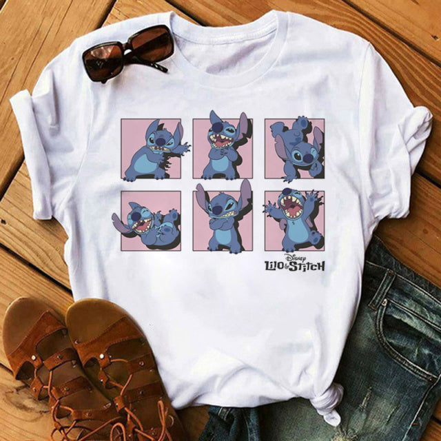 Disney Cartoon T Shirt Men/Women Stitch Graphic Tees  Anime Summer Tops T-shirt Female