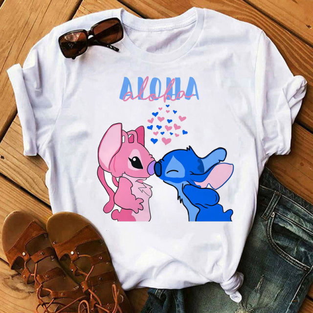 Disney Cartoon T Shirt Men/Women Stitch Graphic Tees  Anime Summer Tops T-shirt Female