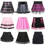 E-girl Gothic Lace Mini Pleated Skirt Women Aesthetic High Waist A-Line Short Skirt Streetwear