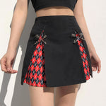 E-girl Gothic Lace Mini Pleated Skirt Women Aesthetic High Waist A-Line Short Skirt Streetwear