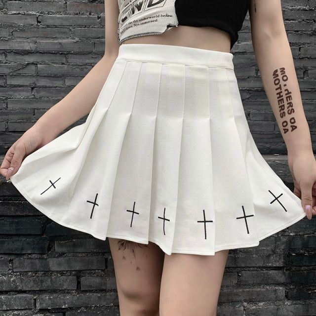 E-girl Gothic Lace Mini Pleated Skirt Women Aesthetic High Waist A-Line Short Skirt Streetwear