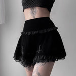 E-girl Gothic Lace Mini Pleated Skirt Women Aesthetic High Waist A-Line Short Skirt Streetwear