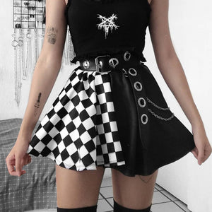 E-girl Gothic Lace Mini Pleated Skirt Women Aesthetic High Waist A-Line Short Skirt Streetwear