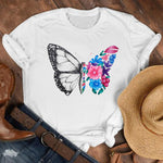 Women Lady Cartoon Butterfly Floral Fall Autumn Shirt Clothes Tshirt