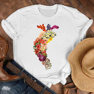 Women Lady Cartoon Butterfly Floral Fall Autumn Shirt Clothes Tshirt