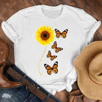 Women Lady Cartoon Butterfly Floral Fall Autumn Shirt Clothes Tshirt