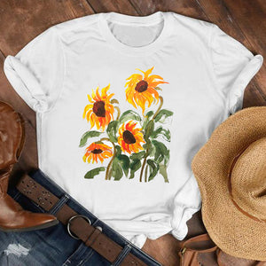 Women Lady Cartoon Butterfly Floral Fall Autumn Shirt Clothes Tshirt