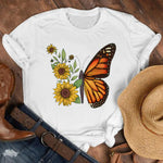 Women Lady Cartoon Butterfly Floral Fall Autumn Shirt Clothes Tshirt