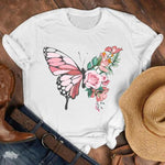 Women Lady Cartoon Butterfly Floral Fall Autumn Shirt Clothes Tshirt