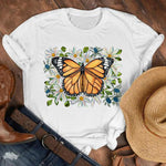 Women Lady Cartoon Butterfly Floral Fall Autumn Shirt Clothes Tshirt