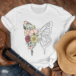 Women Lady Cartoon Butterfly Floral Fall Autumn Shirt Clothes Tshirt