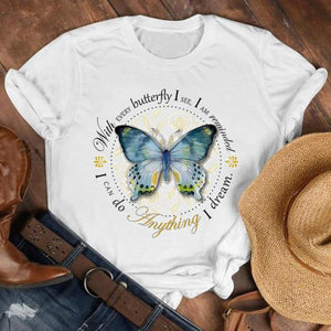 Women Lady Cartoon Butterfly Floral Fall Autumn Shirt Clothes Tshirt