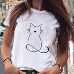 Women Graphic Cat Lovely Animal Fashion Short Sleeve Summer Cartoon Print Female Clothes Tops Tees