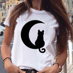 Women Graphic Cat Lovely Animal Fashion Short Sleeve Summer Cartoon Print Female Clothes Tops Tees