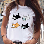 Women Graphic Cat Lovely Animal Fashion Short Sleeve Summer Cartoon Print Female Clothes Tops Tees