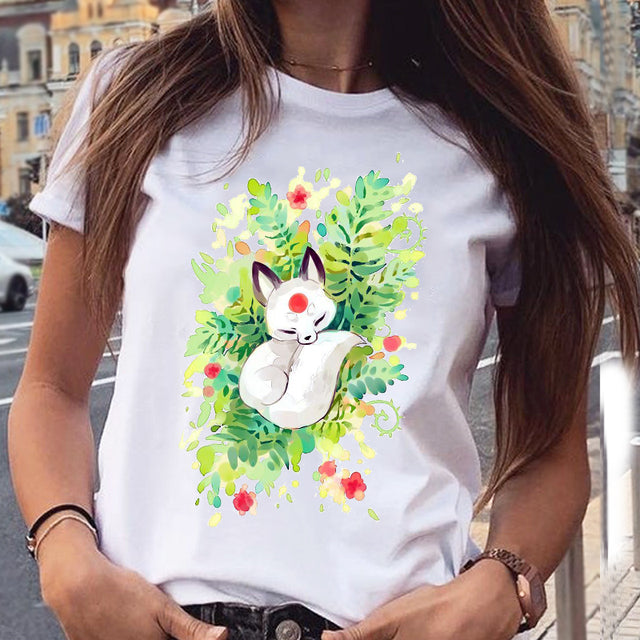 Women Graphic Cat Lovely Animal Fashion Short Sleeve Summer Cartoon Print Female Clothes Tops Tees