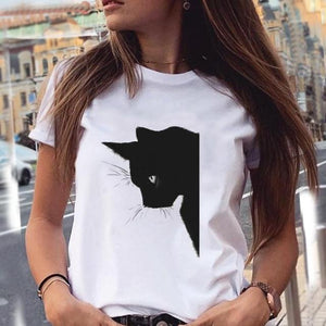 Women Graphic Cat Lovely Animal Fashion Short Sleeve Summer Cartoon Print Female Clothes Tops Tees