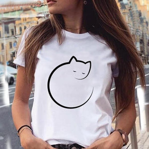 Women Graphic Cat Lovely Animal Fashion Short Sleeve Summer Cartoon Print Female Clothes Tops Tees