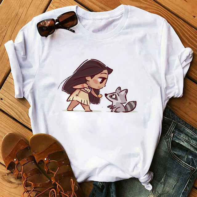 Disney Cartoon T Shirt Women Ariel Tees Cute Anime Little Princess Kids Tshirt Female