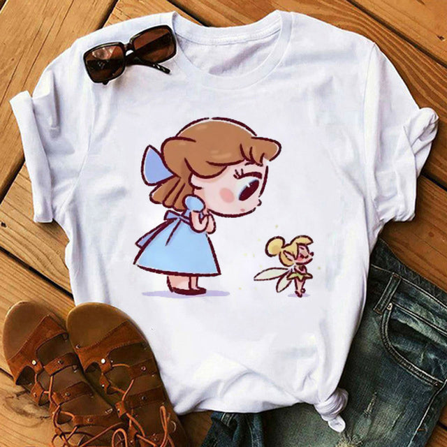 Disney Cartoon T Shirt Women Ariel Tees Cute Anime Little Princess Kids Tshirt Female