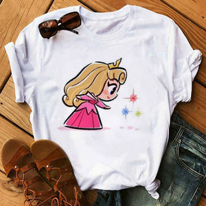 Disney Cartoon T Shirt Women Ariel Tees Cute Anime Little Princess Kids Tshirt Female