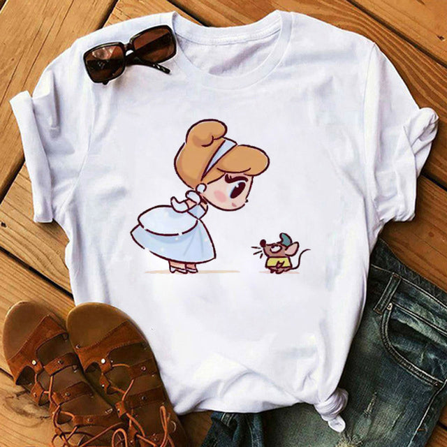 Disney Cartoon T Shirt Women Ariel Tees Cute Anime Little Princess Kids Tshirt Female