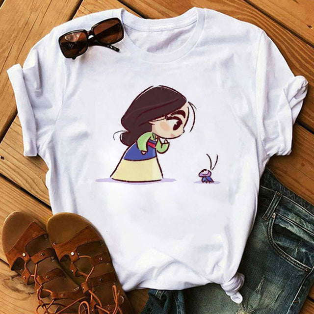 Disney Cartoon T Shirt Women Ariel Tees Cute Anime Little Princess Kids Tshirt Female