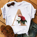 Custom Name Letter Combination Fashion Women T-shirt Flower Letter Font A B C D E F G Short Sleeve Tops