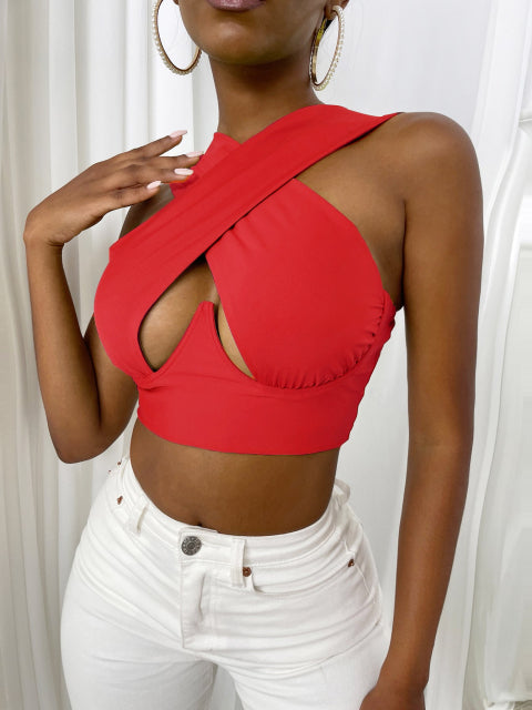 Women Cross Tank Tops Sexy Sleeveless Solid Color Tops Streetwear Summer Lady Tops